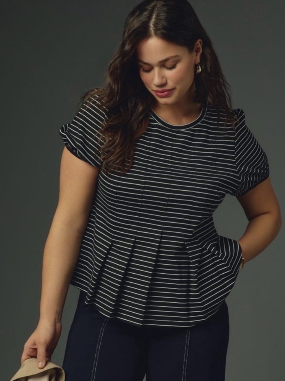 🖤🤍Anthropologie MAEVE Peplum Black and White Striped Top M